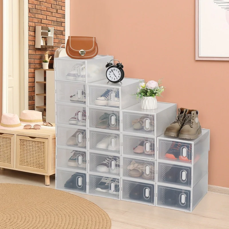 Clear Plastic Stackable Shoe Storage Boxes (Set of 18/12/6 )