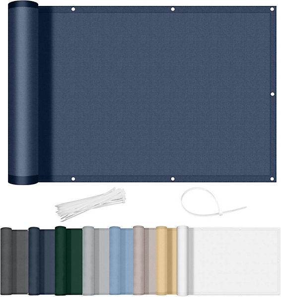 Brise Vue Balcon 90x300cm Imperméable et Serre Câbles pour Exterieur Terrasse Bleu