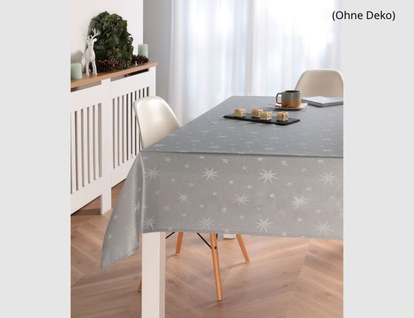 Tischdecke Sterne Jacquard mit Fleckschutz Silber