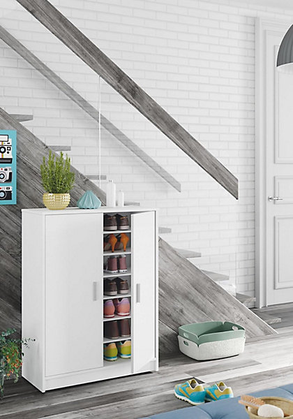 Armoire à Chaussures avec 2 portes coloris blanc - hauteur 101 x profondeur 36 x largeur 75 cm