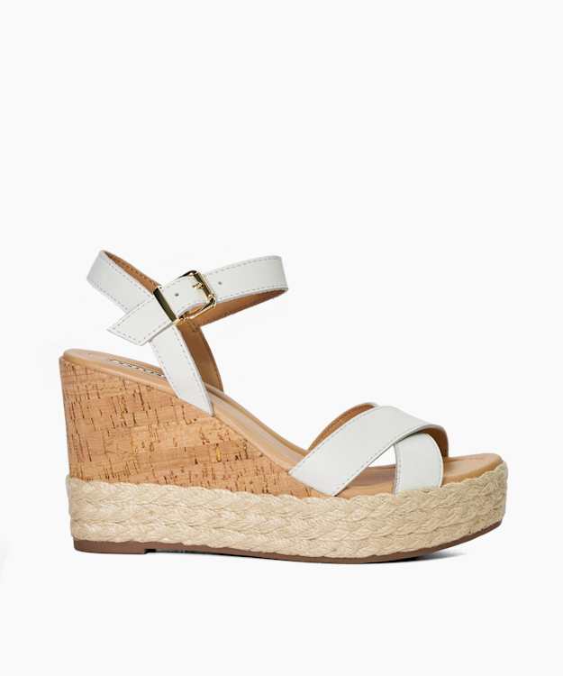 Kindest White - Cork And Woven Wedge Sandals