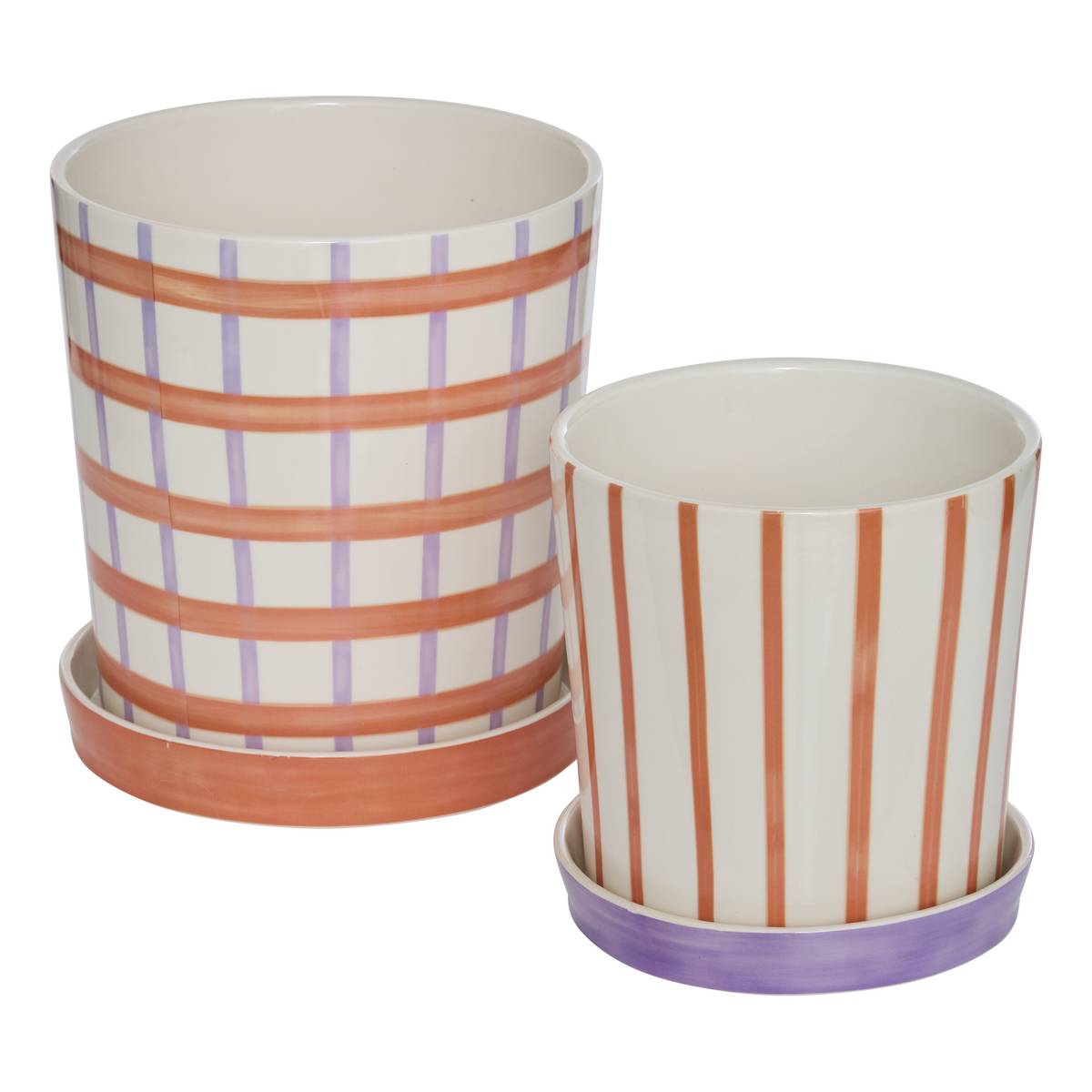 Set of 2 flower pots "Pool" White / Orange, H.24.5 cm