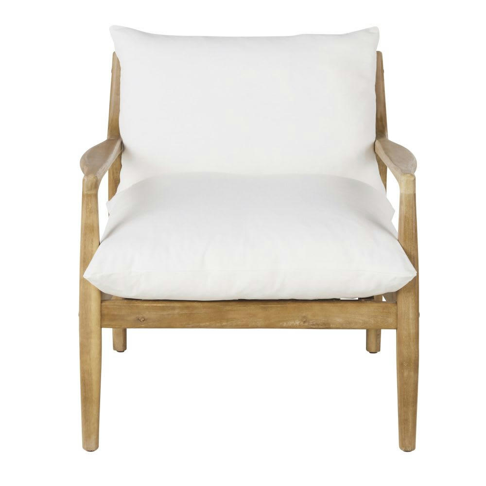 Indiana - Fauteuil en bois d'acacia coussins en coton et lin écrus