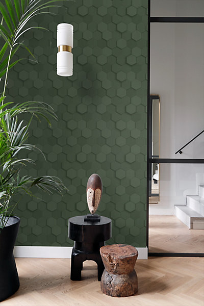 Origin Wallcoverings papier peint hexagone 3d vert foncé 53 cm x 10.05 m