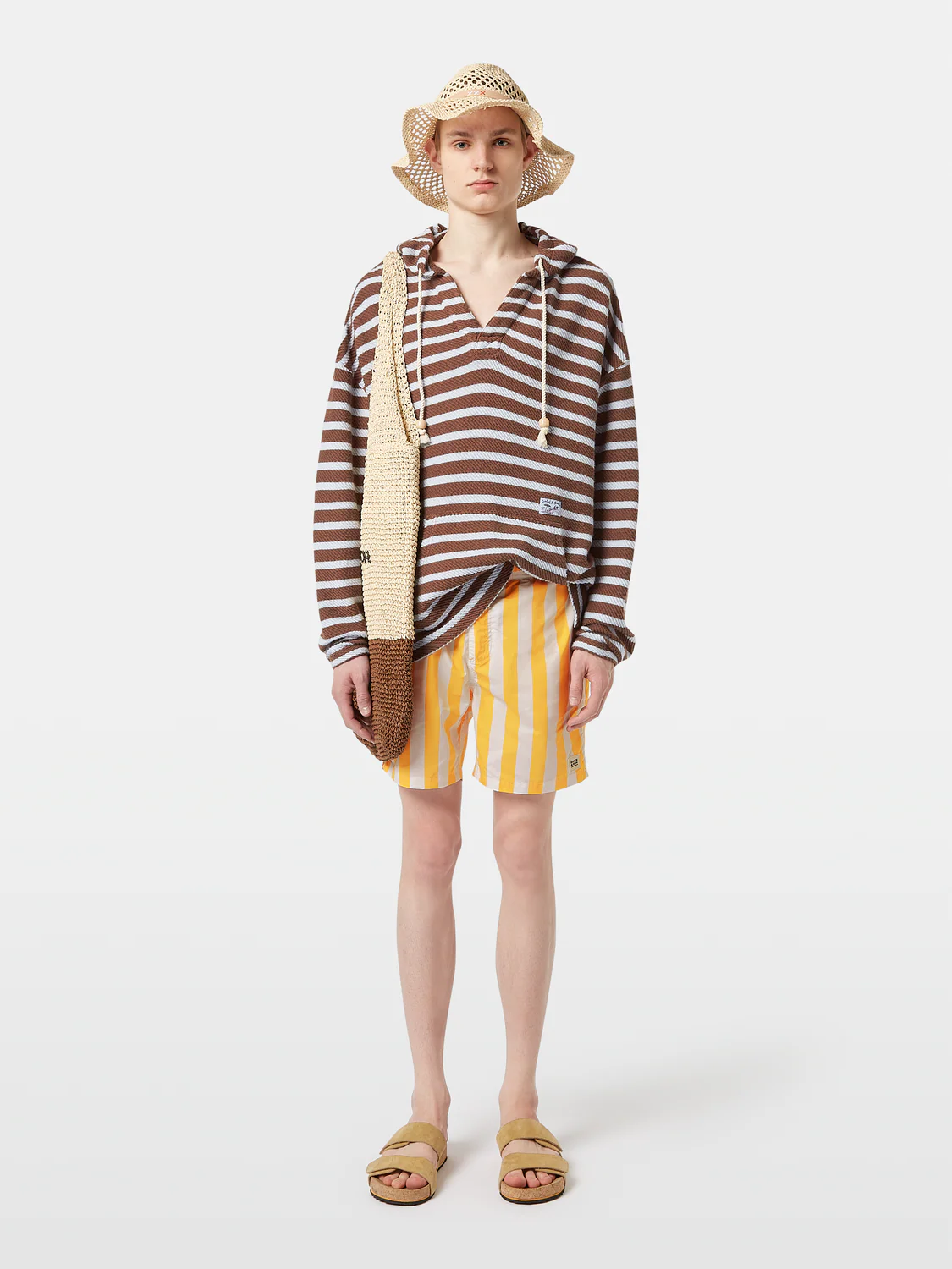Loose-Fit Striped Slub Terrycloth Hoodie