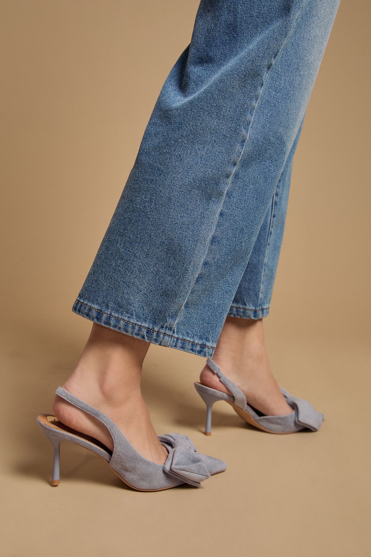 Oasis Rose Faux Suede Bow Detail High Stillo Heeled Slingback Court Shoes