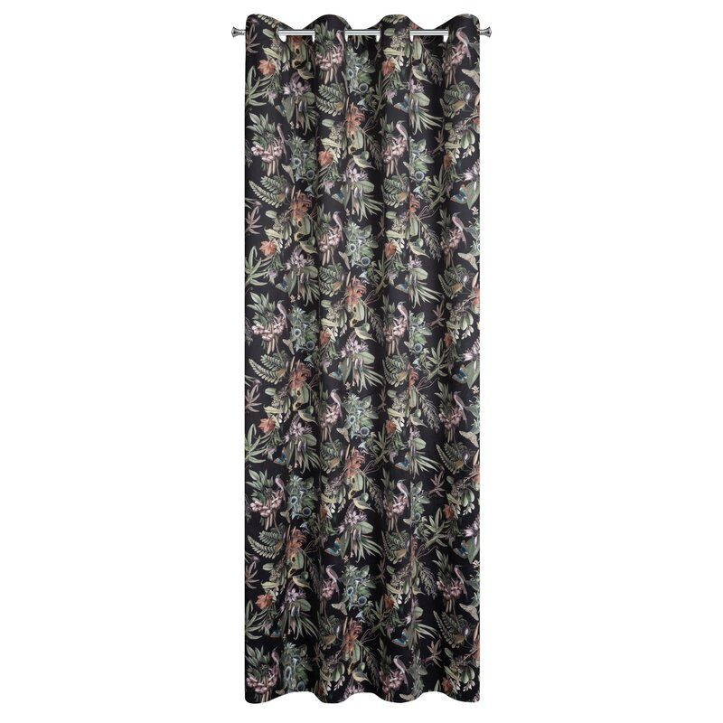 Zasłona na przelotkach welwetowa w kwiaty BECKY 140X250 czarna   zielona