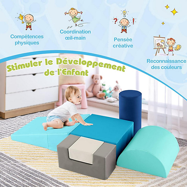 Parcours Motricité Bébé 6 PCS, Module Motricité Bébé en Mousse, avec Housse en PU et Remplissage en EPE, Idéal pour Enfants