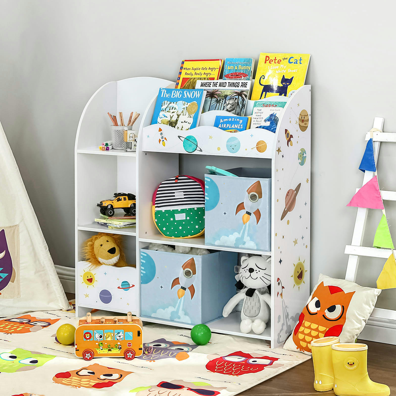 - Étagère de rangement pour jouets étagères effet bois blanc