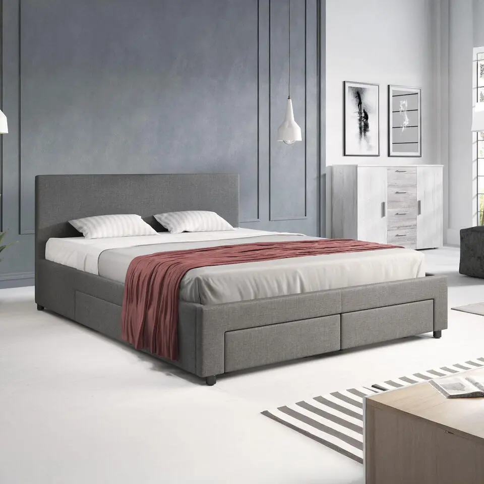 Meubella - Tweepersoonsbed Suente - Grijs - 180x200 cm