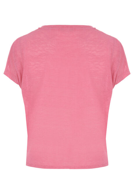 Womens Pink Front Knot V-Neck T-Shirt