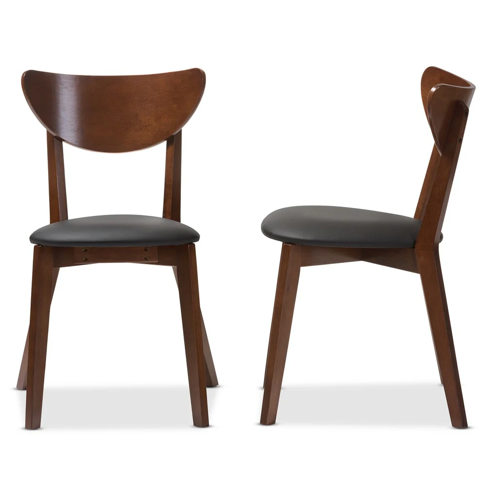 Baxton Studio Haides Mid-Century Walnut Brown and Black Faux Leather Dining Chairs- Set of 2
