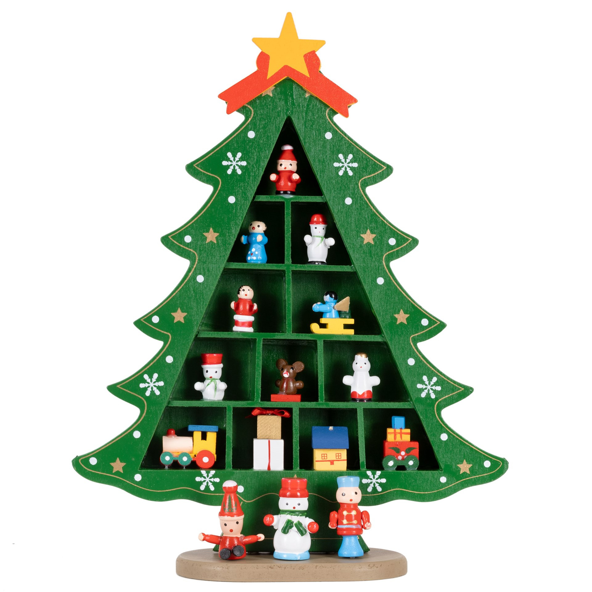 Drewniana choinka z figurkami świąteczna 28 cm dekoracja bożonarodzeniowa