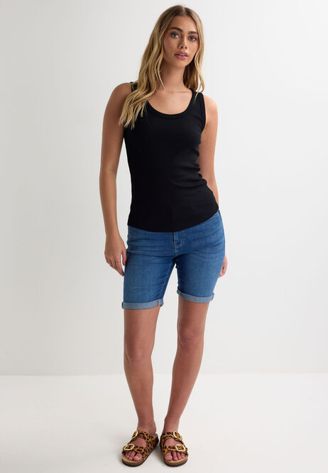 Womens Black Plain Basic Stretch Vest Top