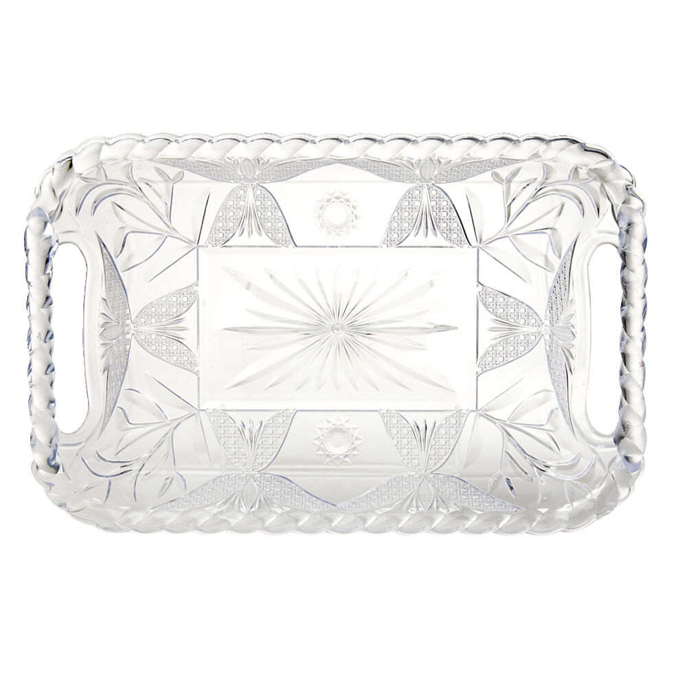 Plateau de service plastique transparent motif floral 19x29cm