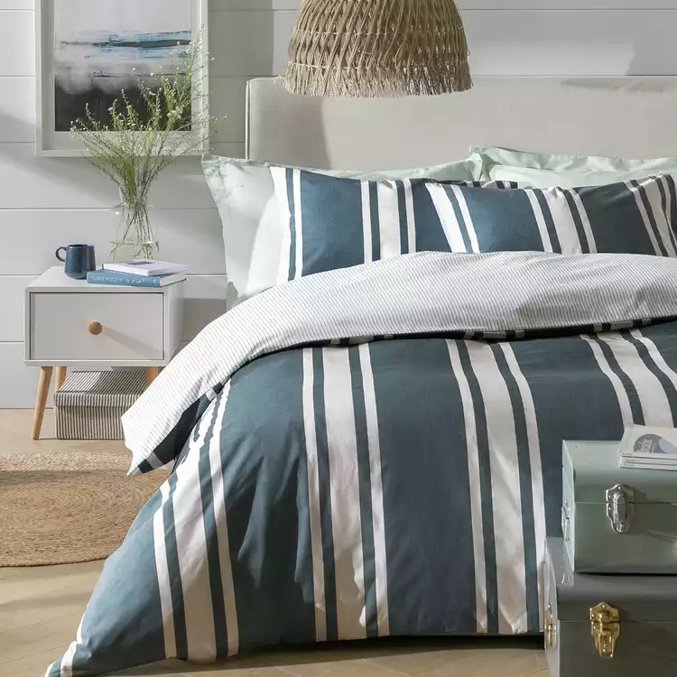 Habitat Cotton Coastal Stripe Blue Bedding Set - Single