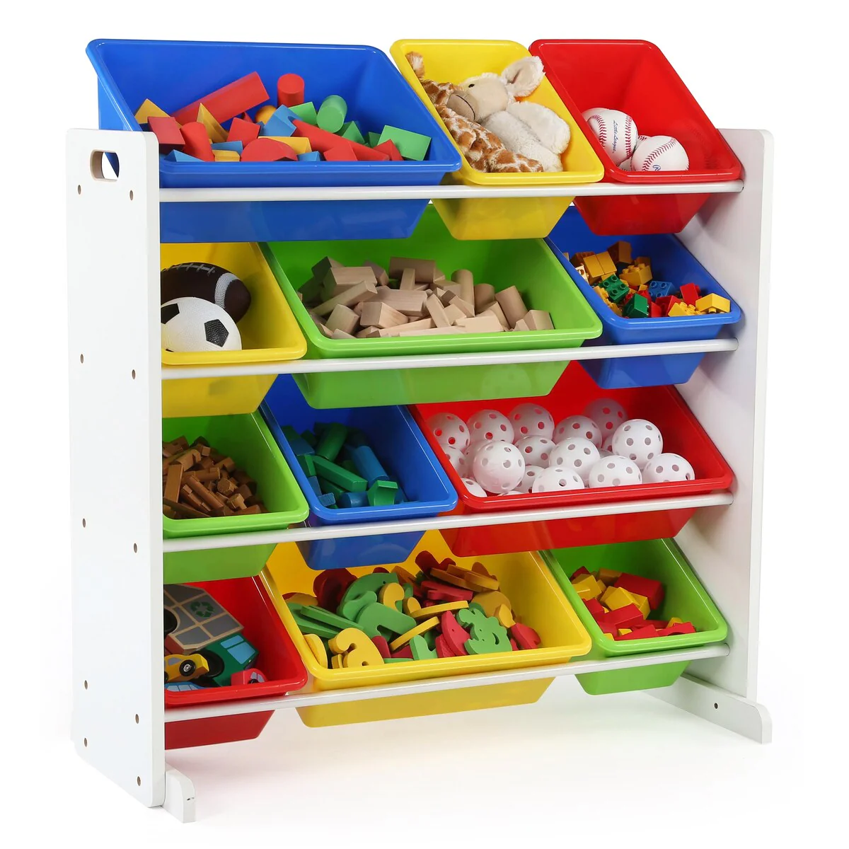 Summit Kids Toy Storage Organizer w/ 12 Plastic Bins, White/Primary