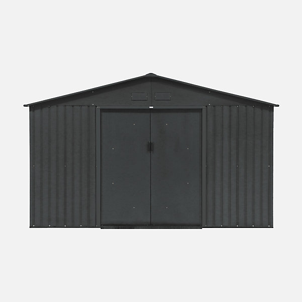 Abri de jardin en métal - Boulonnais - 10.85m² gris anthracite et blanc - Cabane à outils avec deux portes coulissantes. kit de