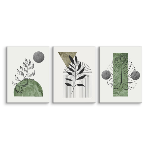 3x Obraz Set Liście Tropikalne W Stylu Boho 30x40cm