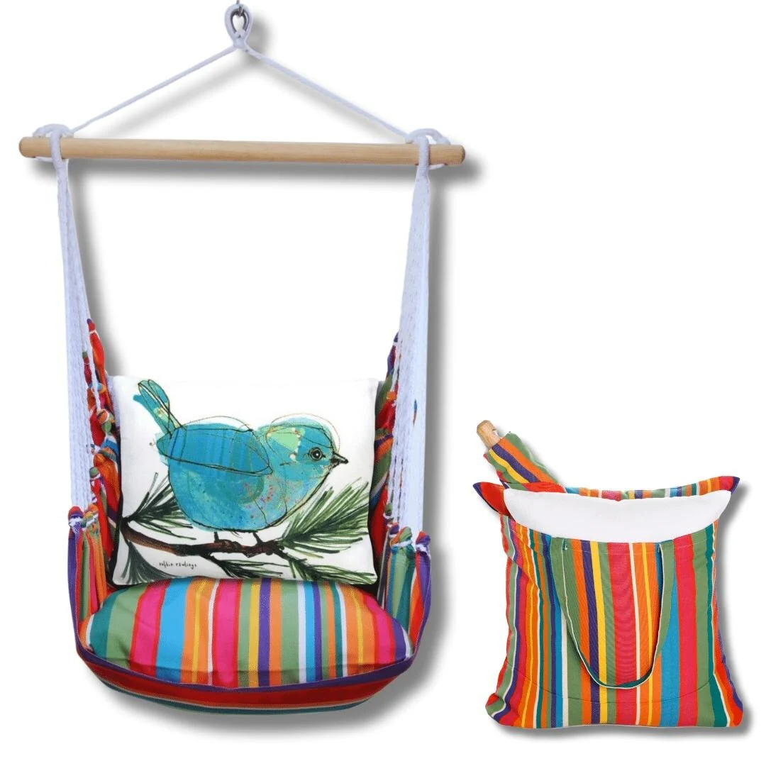 Magnolia Casual Swing Set 4 piece - Le Jardin Stripe w/ Blue Bird on Branch