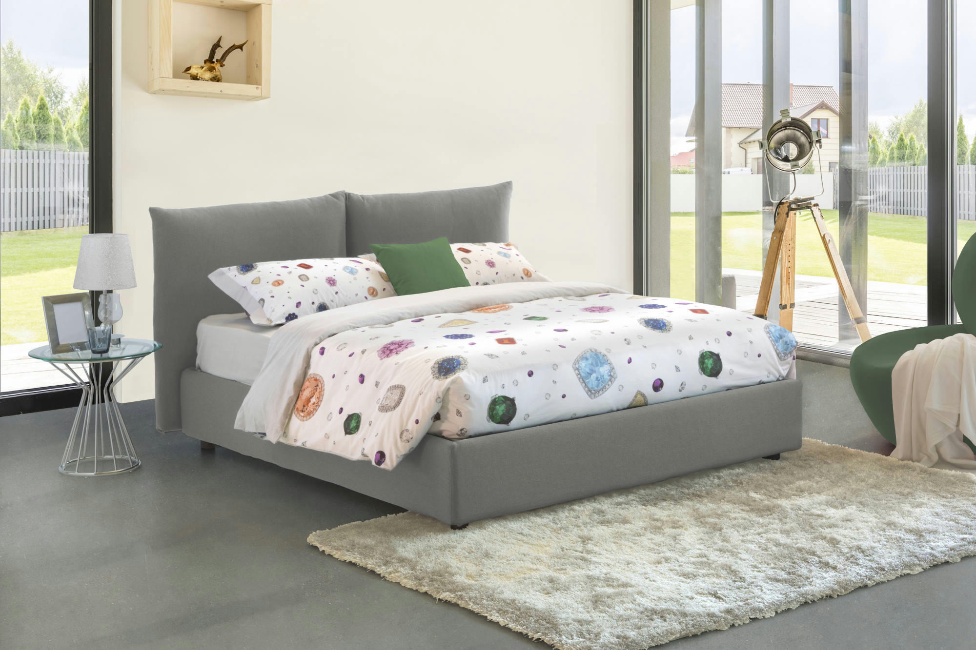 TIZIANA - Lit coffre 160x190 cm en tissu gris