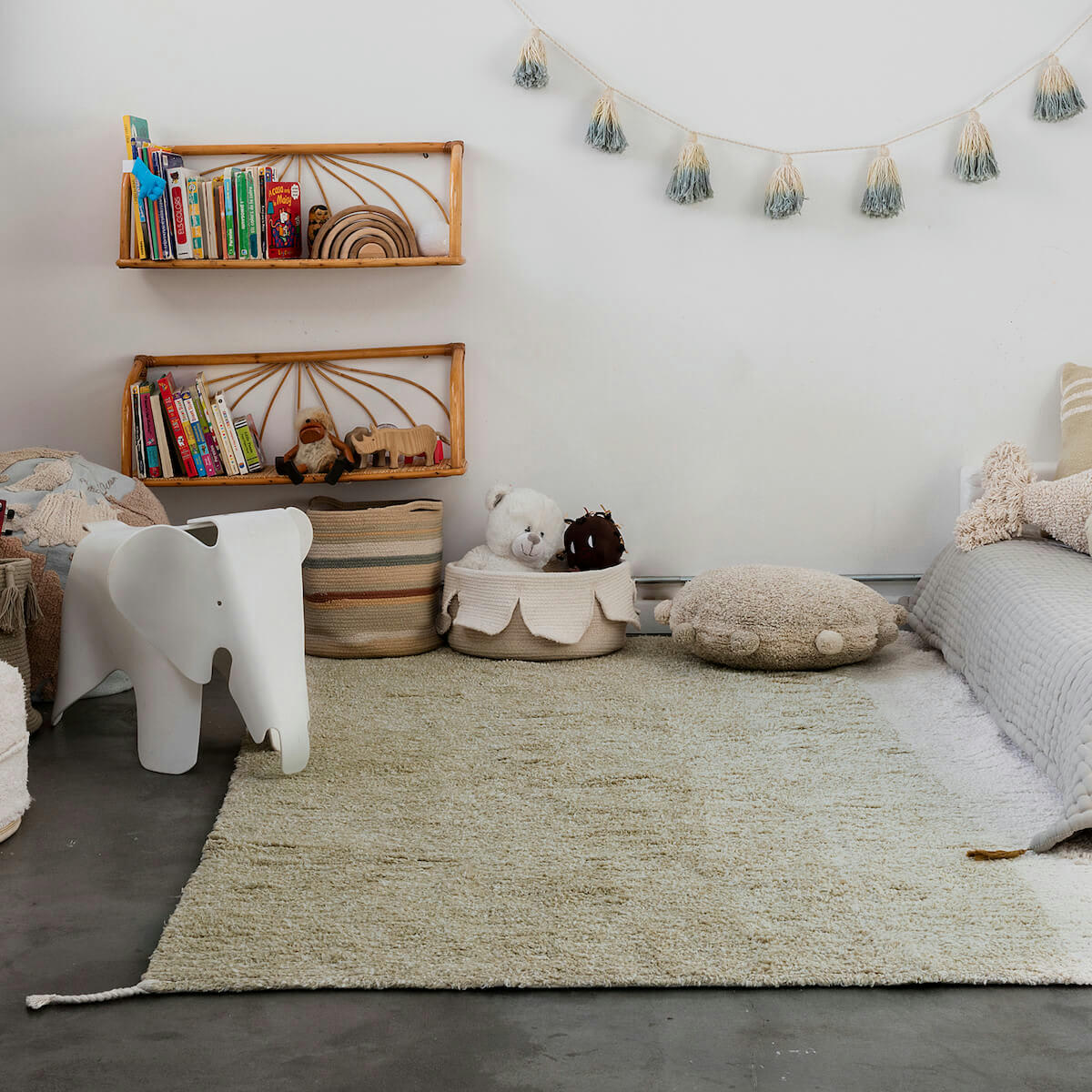 REVERSIBLE - Tapis lavable en coton vert 140x200