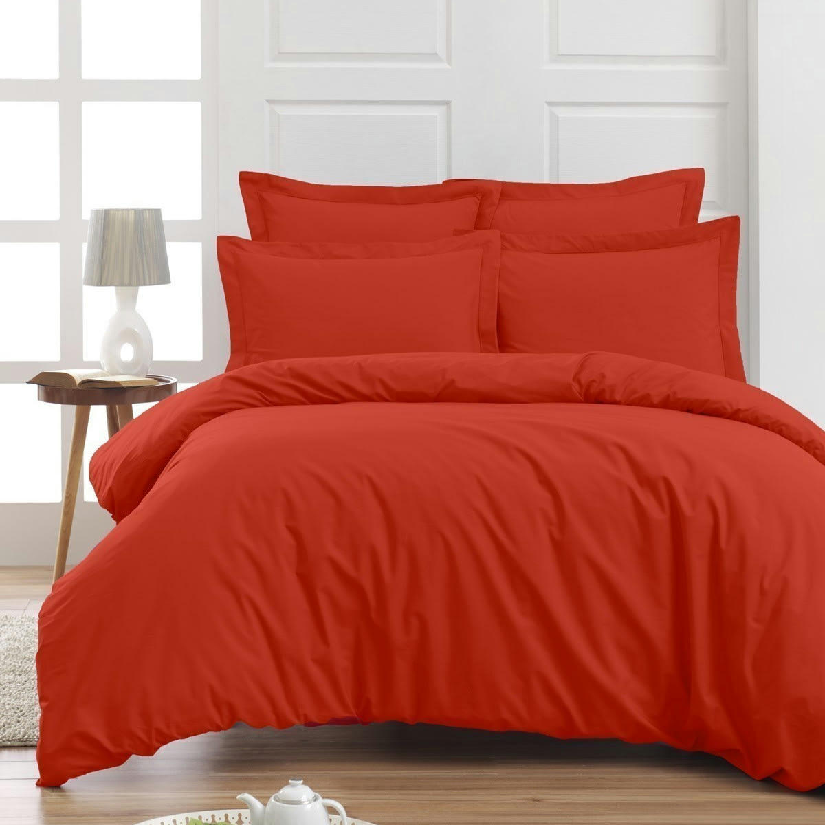 SOFT PERCALE - Drap plat en percale de coton  terracota 180x290 cm