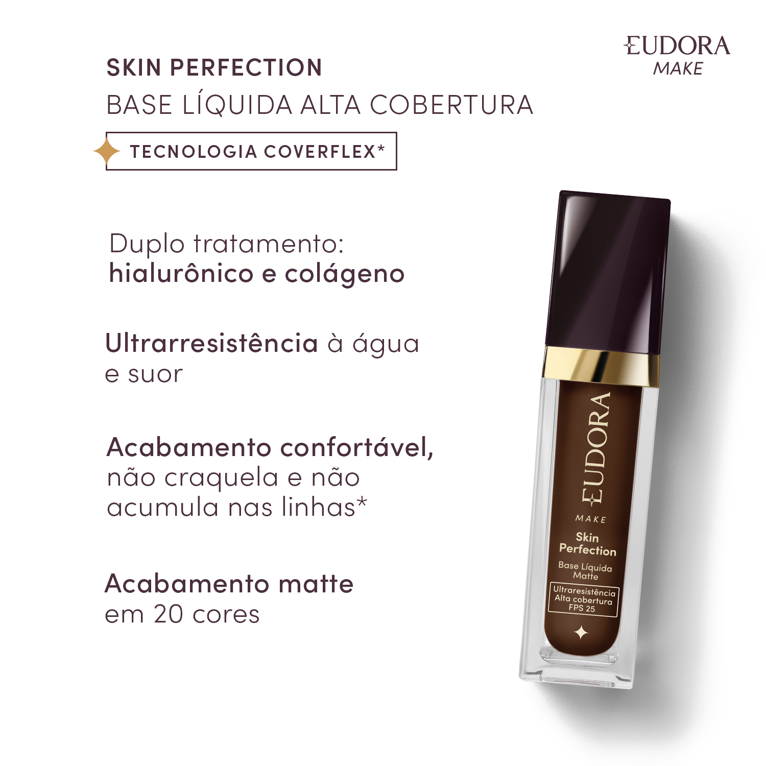Base Líquida Matte Eudora Make Skin Perfection Cor 225N 30ml
