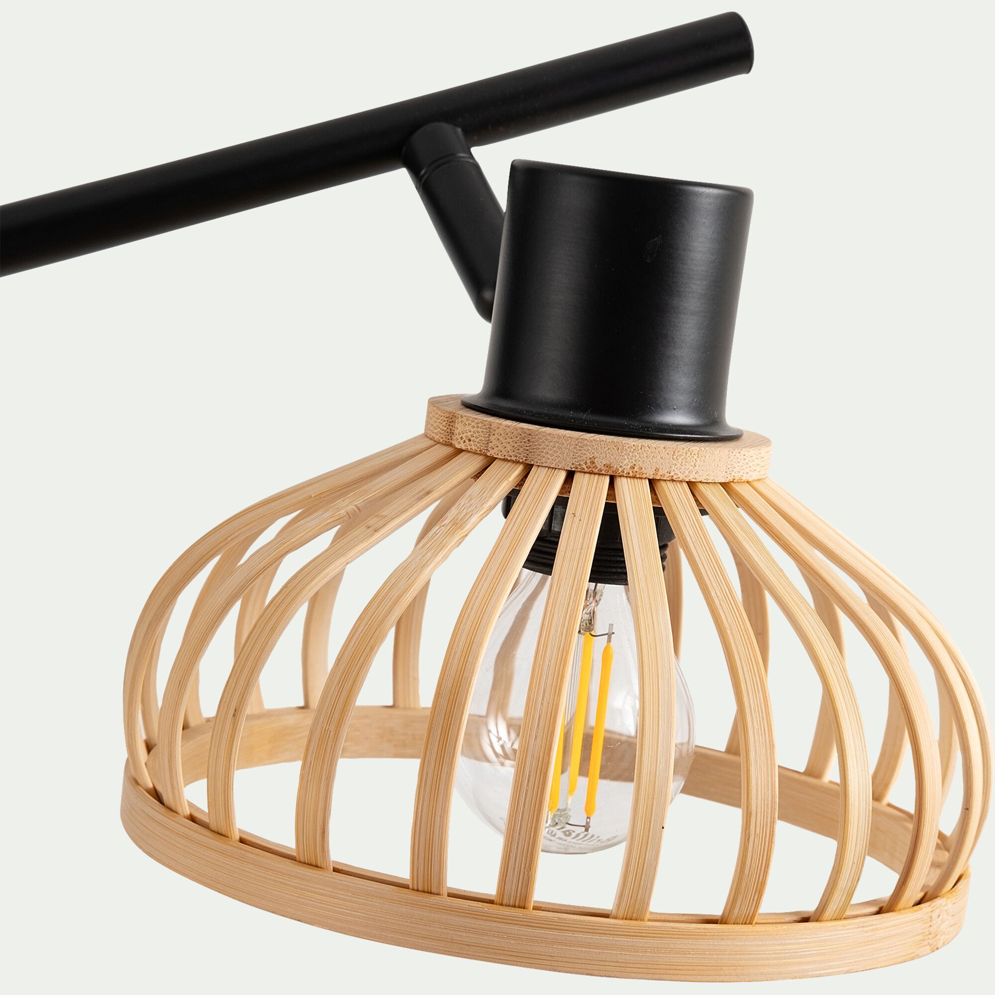 NORAH - Spot double en acier et bambou - noir H15,6xL43,8cm