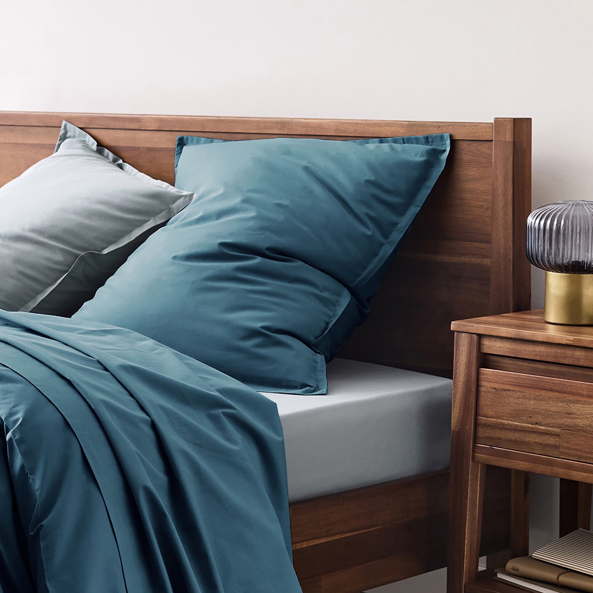 FLORE - Lot de 2 taies d'oreiller en percale de coton - bleu figuerolles 65x65cm