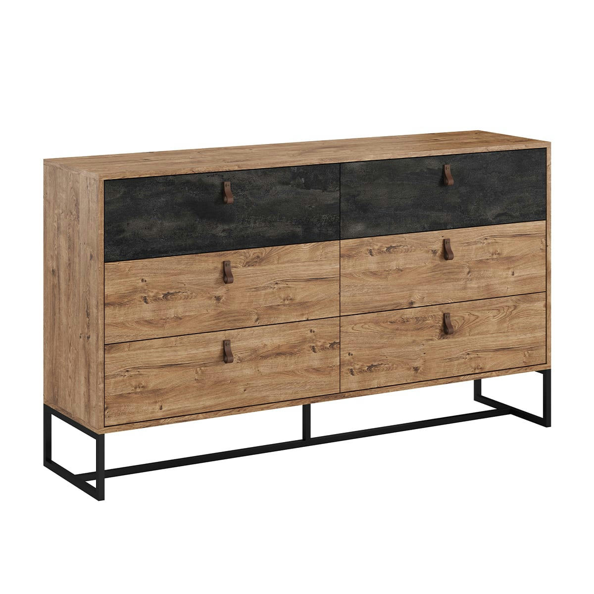 - Commode 6 tiroirs naturel et noir