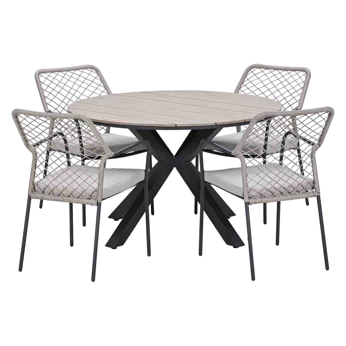 Garden Impressions Tuinset Ross 5-delig - Tulli tuintafel light teak look Ø122 cm