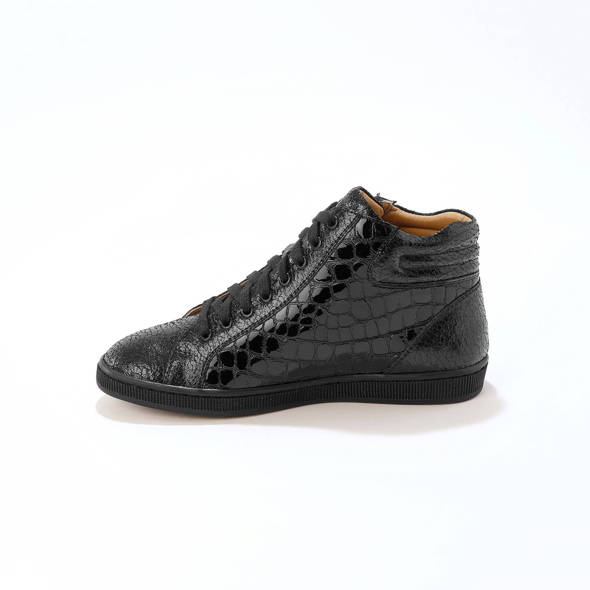 Basket montantes zippées en cuir souple effet texturé