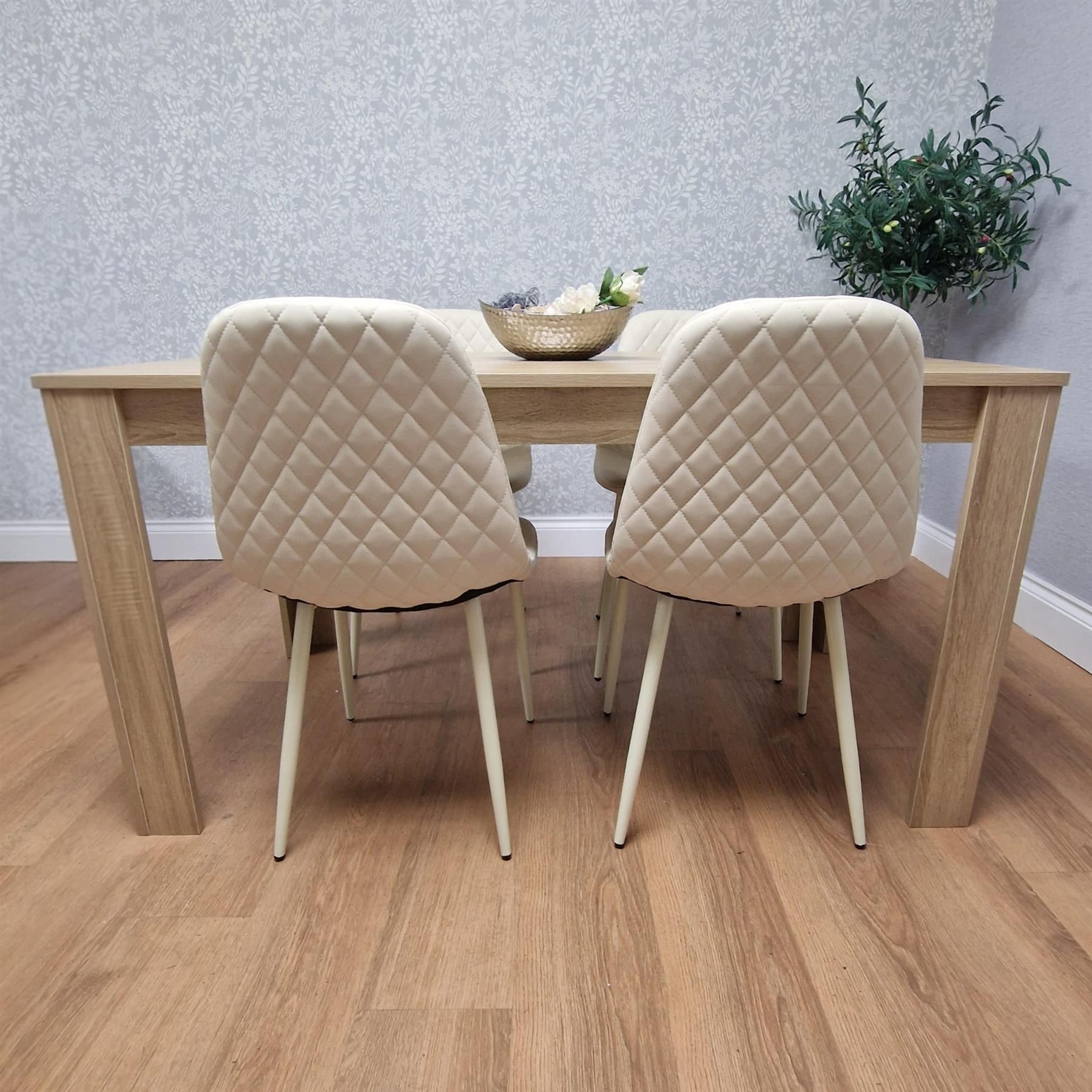KOSY KOALA Modern Dining Table Set with 4 Cream Gem Pattern Chairs Dining Room Furniture