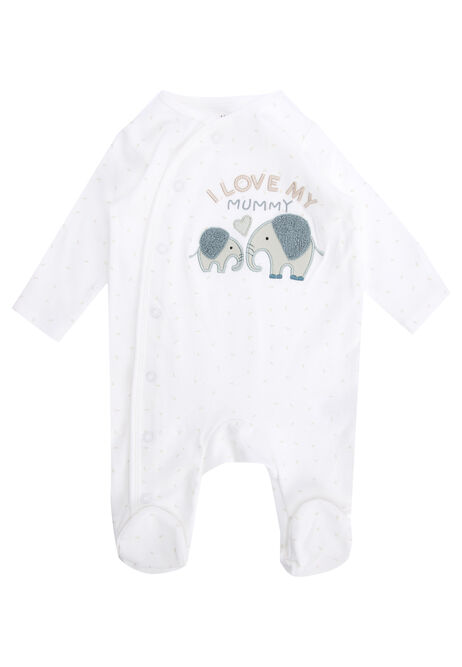 Baby Unisex White Mummy Elephant Sleepsuit
