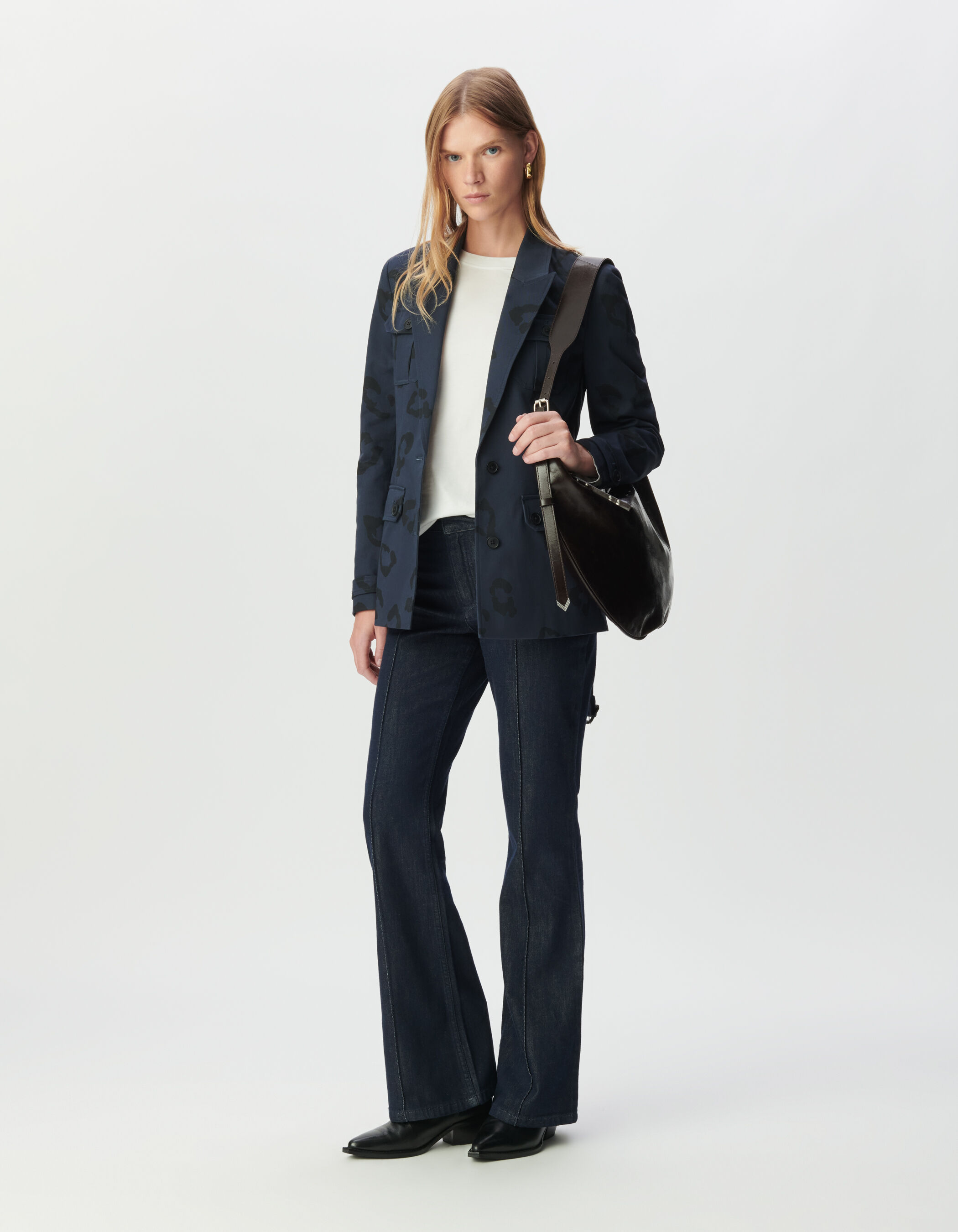 Sac demi-lune marron cuir glacé Allane Femme