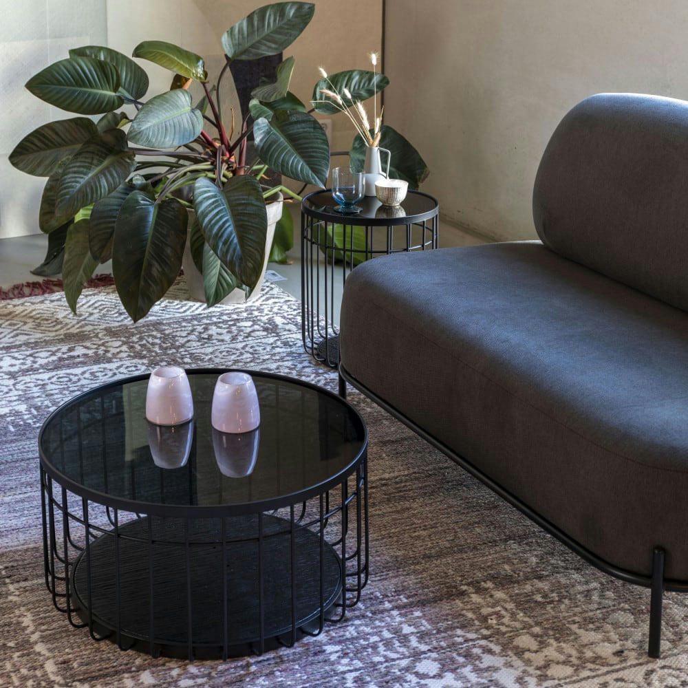 LANCE - Table basse ronde en verre et métal D60cm noir