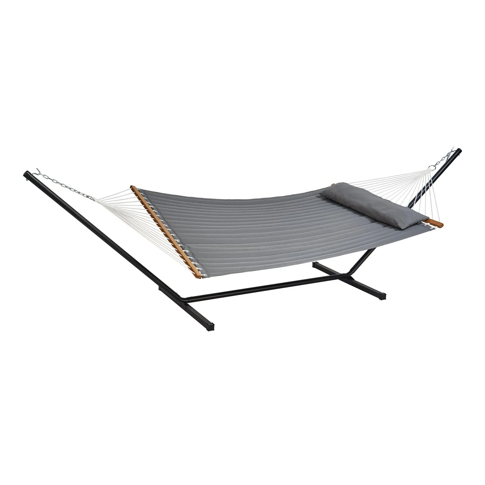 Grey Cotton-Poly Hammock with Stand, Quilted, 2-Person, 480lbs Capacity - 55.1” L x 74.8” H