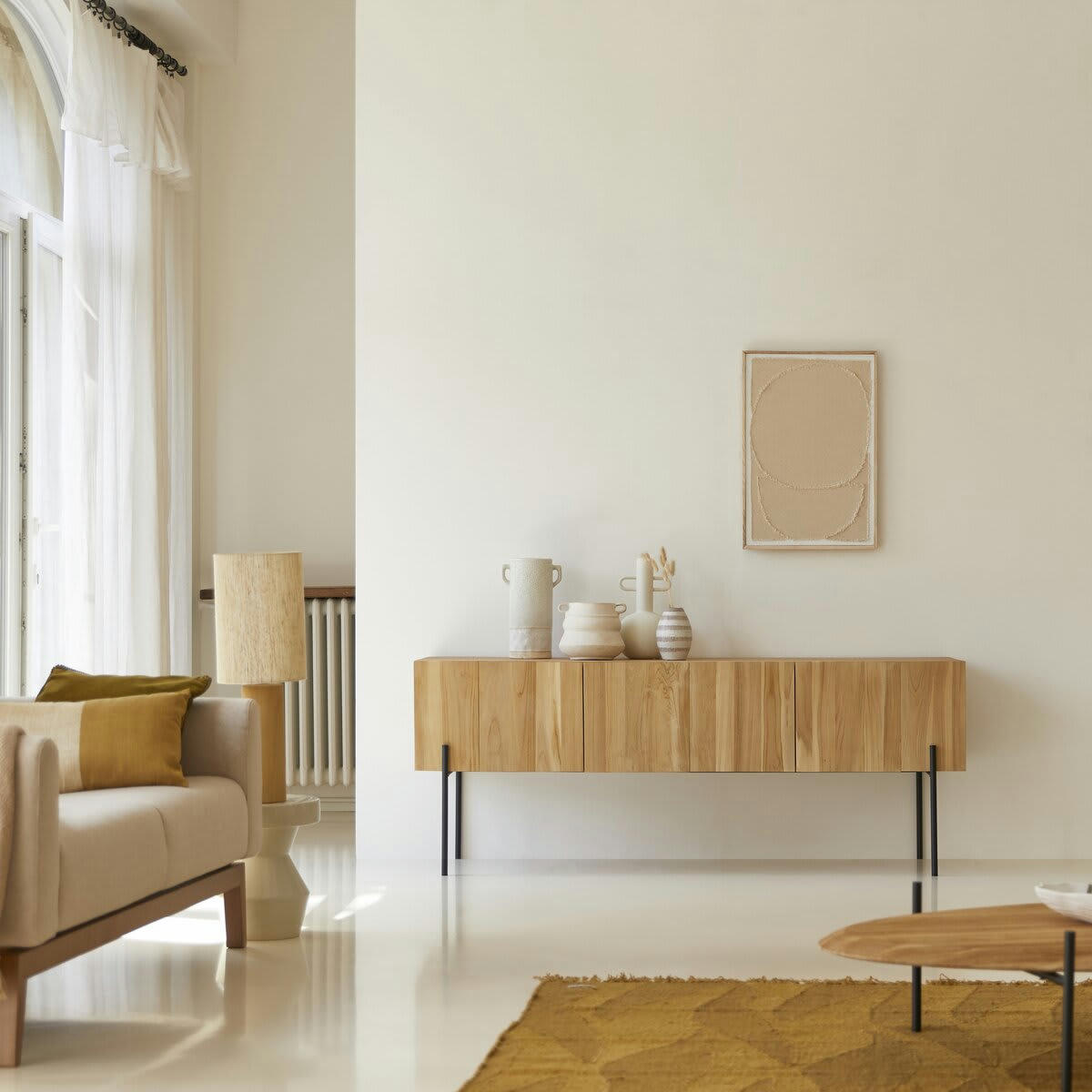 HONORINE - Meuble TV haut en teck massif 170 cm