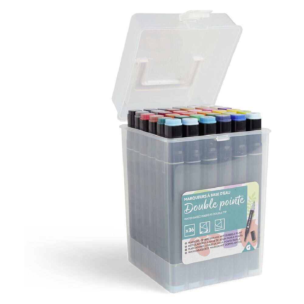 Lot de 36 marqueurs à base d'eau double pointe plastique noir   3 ans