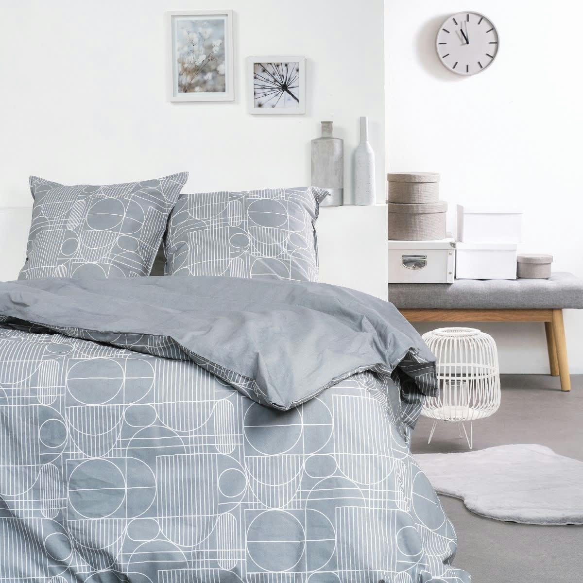 - Parure de lit en Coton Gris 260x240 cm