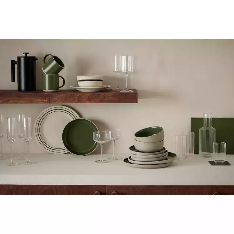 Habitat 12 Piece Raw Edge Speckle Stoneware Dinner Set-Green