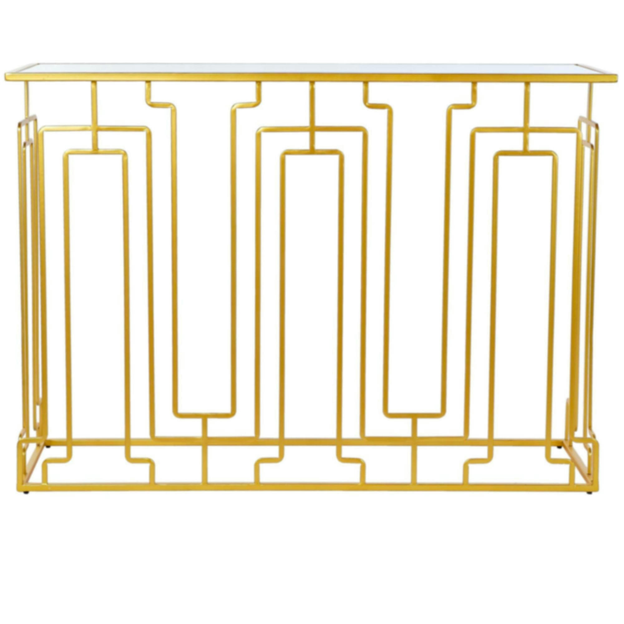 - Console en métal doré et plateau miroir - 110x32x79cm