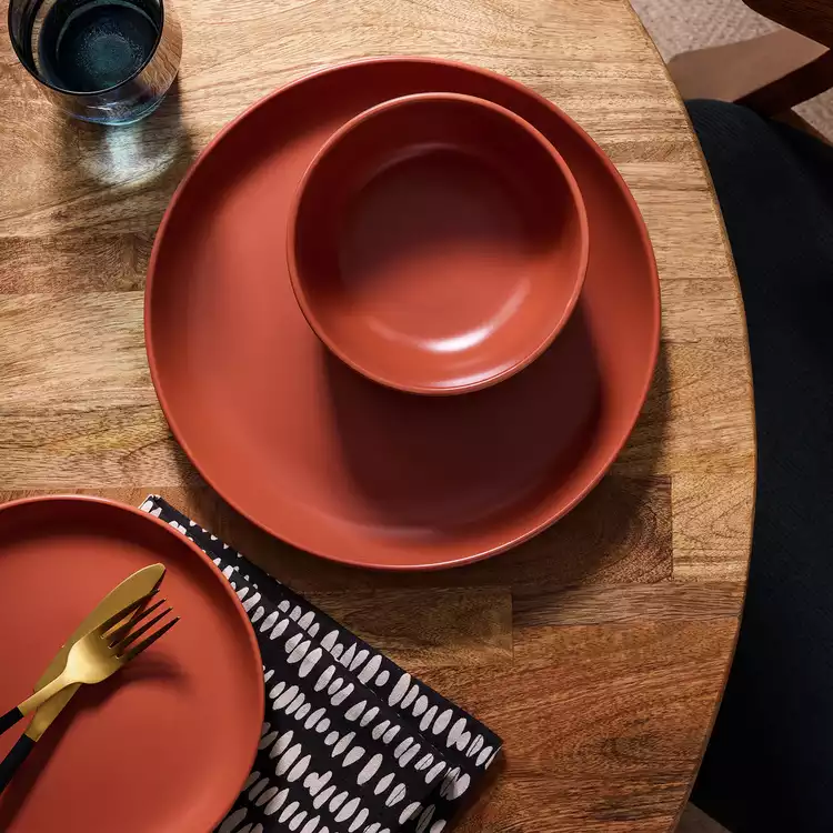 Habitat 12 Piece Stoneware Dinner Set - Rust