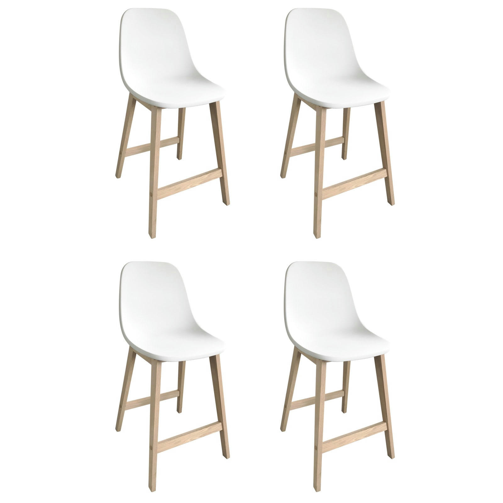 ELIOS - Chaises d'ilot et bar 65 cm  en chêne et assise plastique - Lot de 4