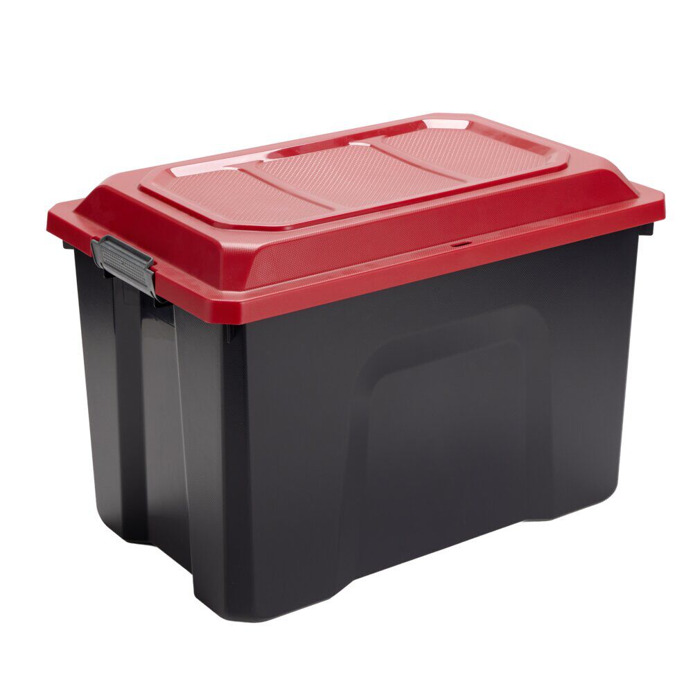 Malle de rangement 40L polypropylène noir couvercle rouge 58x27,5xH38,5cm