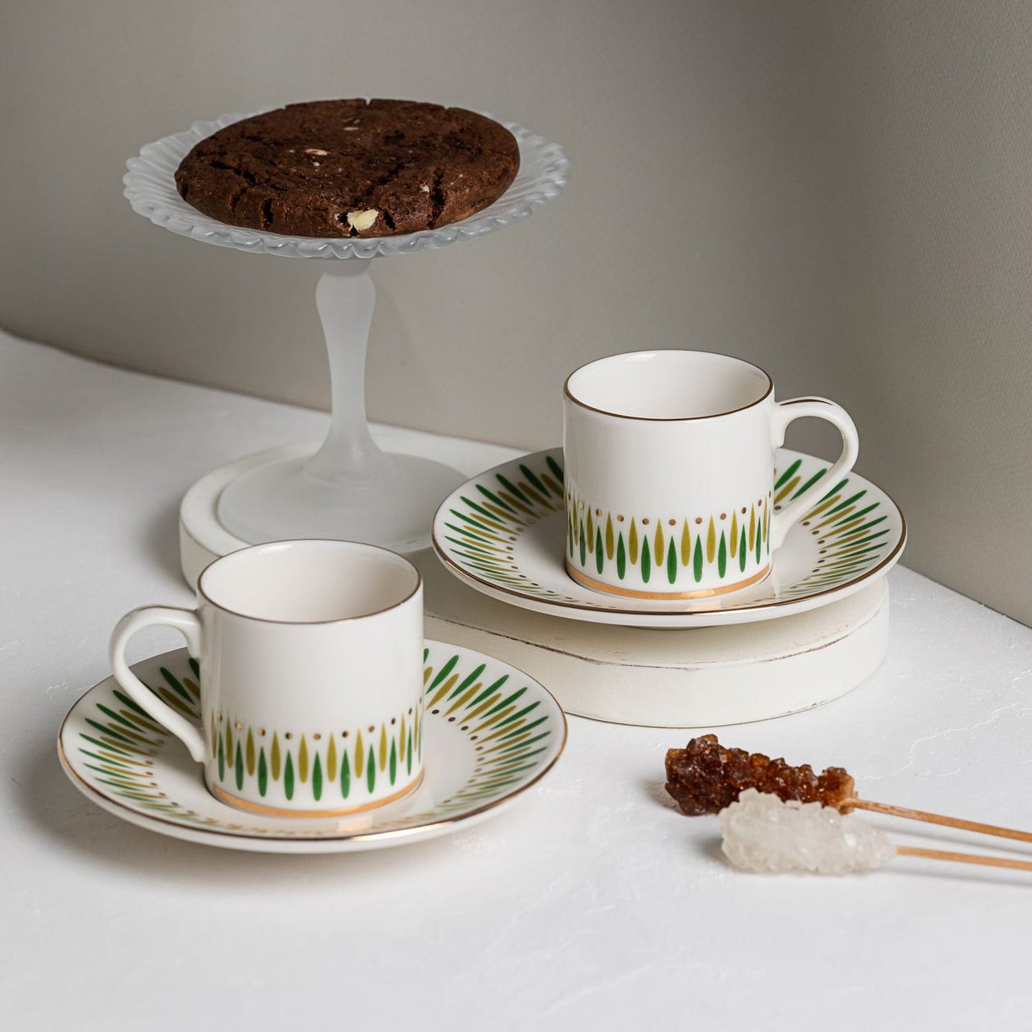 Set 2 tazzine da caffè con piattino Palm verdi