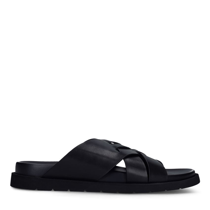 Manfield Zwarte leren slippers