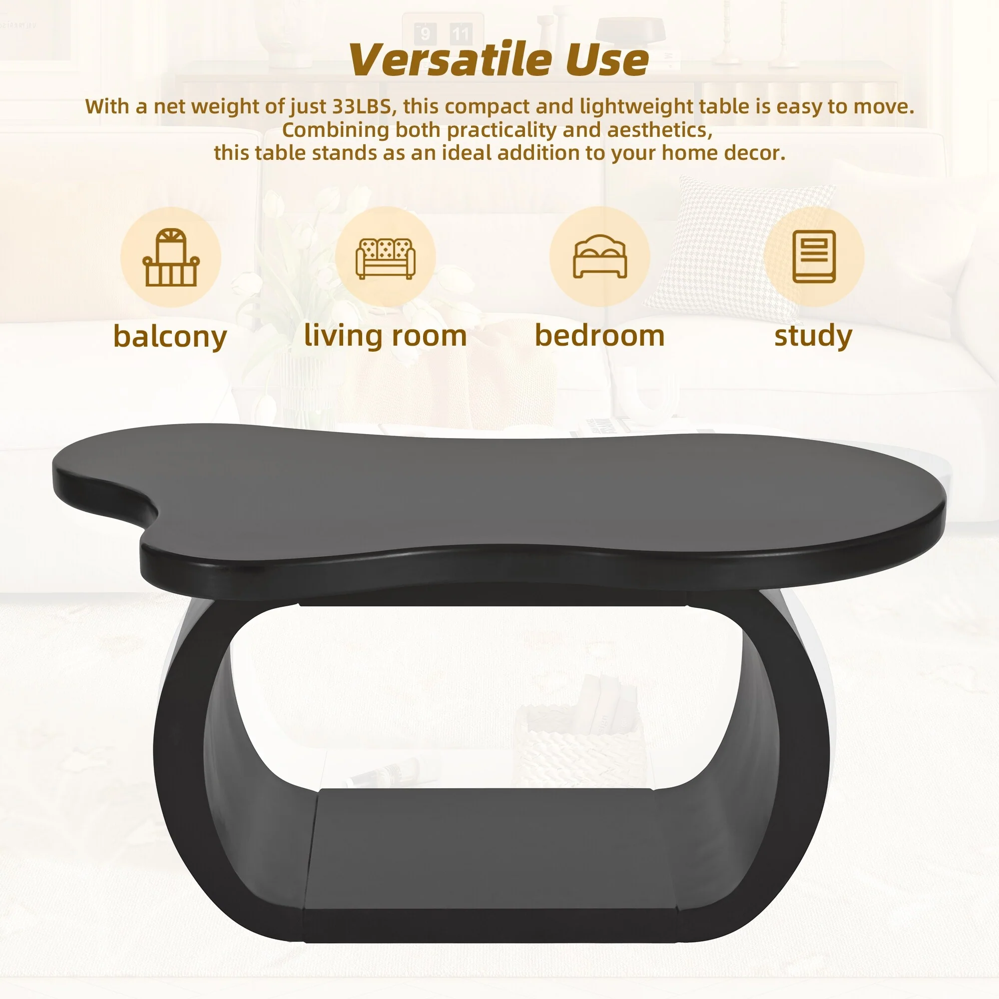 Modern Cloude Coffee Table with Curved Legs, Cream Style Irregular End Table with Curved Legs, Unique Design Accent Table