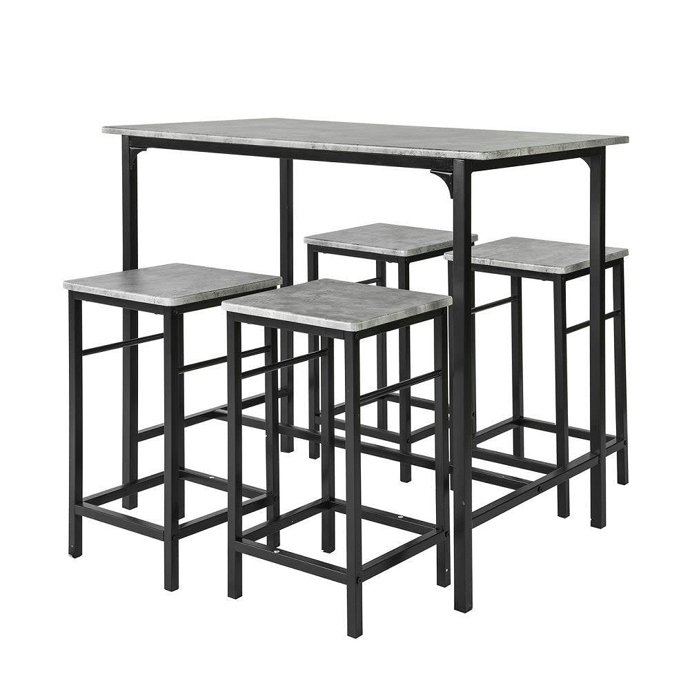 - Set de 1 table et 4 tabourets de bar effet bois gris